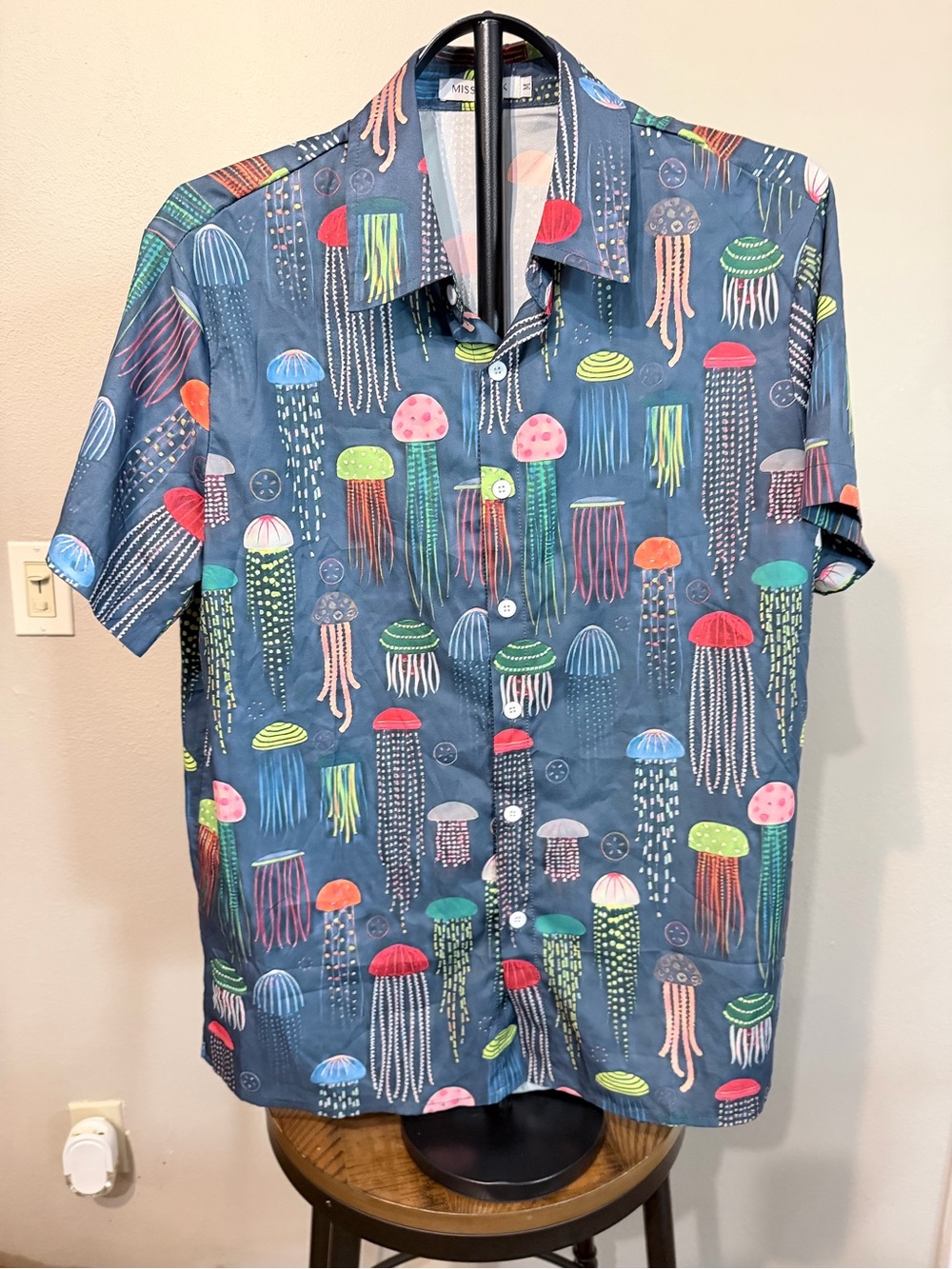 Misslook Men's Navy Jellyfish Print Short-Sleeve Shirt